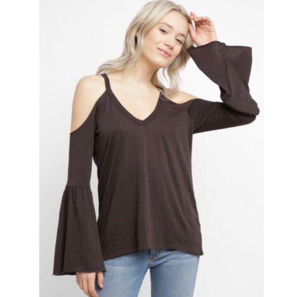 black v neck cold shoulder top